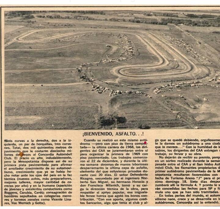 Hoy se cumplen 56 años desde que se inauguró el primer circuito asfaltado de Entre Ríos